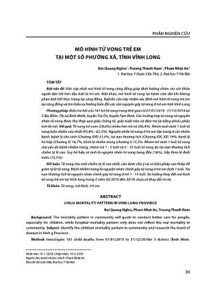 Mô hình tử vong trẻ em tại một số phường xã, tỉnh Vĩnh Long