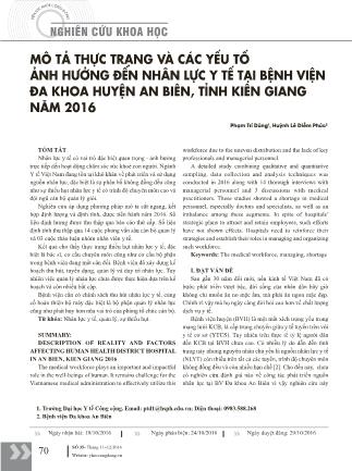Mô tả thực trạng và các yếu tố ảnh hưởng đến nhân lực y tế tại bệnh viện đa khoa huyện An Biên, tỉnh Kiên Giang năm 2016