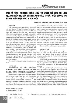 Mô tả tình trạng giấc ngủ và một số yếu tố liên quan trên người bệnh sau phẫu thuật cột sống tại Bệnh viện Đại học Y Hà Nội