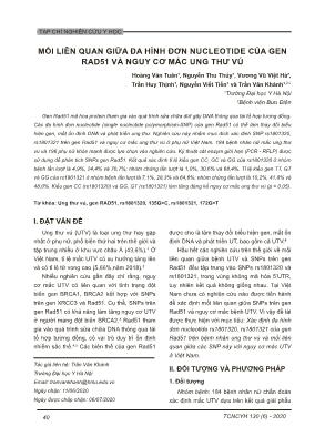 Mối liên quan giữa đa hình đơn nucleotide của gen RAD51  và nguy cơ mắc ung thư vú