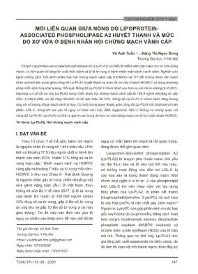 Mối liên quan giữa nồng độ Lipoprotein-associated phospholipase A2 huyết thanh và mức độ xơ vữa ở bệnh nhân hội chứng mạch vành cấp