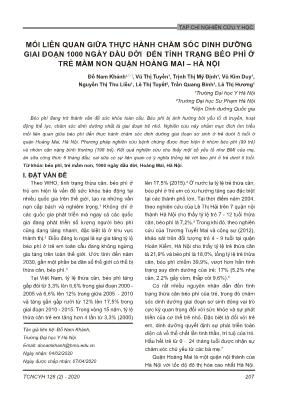Mối liên quan giữa thực hành chăm sóc dinh dưỡng giai đoạn 1000 ngày đầu đời đến tình trạng béo phì ở trẻ mầm non quận Hoàng Mai - Hà Nội