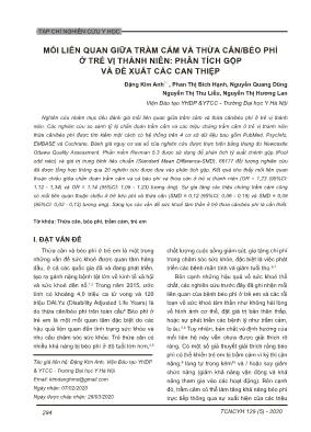 Mối liên quan giữa trầm cảm và thừa cân/béo phì ở trẻ vị thành niên: phân tích gộp và đề xuất các can thiệp Mối liên quan giữa trầm cảm và thừa cân/béo phì ở trẻ vị thành niên: phân tích gộp và đề xuất các can thiệp
