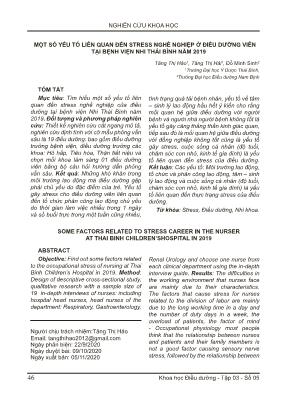 Một số yếu tố liên quan đến stress nghề nghiệp ở điều dưỡng viên tại Bệnh viện Nhi Thái Bình năm 2019