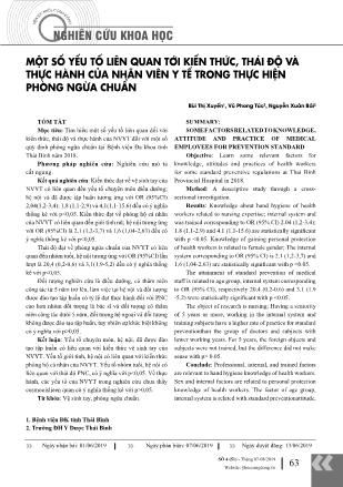 Một số yếu tố liên quan tới kiến thức, thái độ và thực hành của nhân viên y tế trong thực hiện phòng ngừa chuẩn