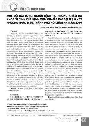 Mức độ hài lòng người bệnh tại phòng khám đa khoa vệ tinh của bệnh viện quận 2 đặt tại trạm y tế phường Thảo Điền, thành phố Hồ Chí Minh năm 2019