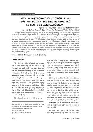 Mức độ hoạt động thể lực ở bệnh nhân đái tháo đường typ 2 điều trị ngoại trú tại Bệnh viện đa khoa Đông Anh