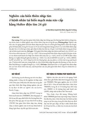Nghiên cứu biến thiên nhịp tim ở bệnh nhân tai biến mạch máu não cấp bằng Holter điện tim 24 giờ