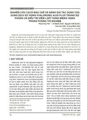 Nghiên cứu cách bào chế và đánh giá tác dụng của dung dịch xịt họng Hyaluronic Acid Plus trong dự phòng và điều trị viêm loét vùng miệng họng trong phòng thí nghiệm