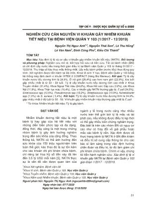 Nghiên cứu căn nguyên vi khuẩn gây nhiễm khuẩn tiết niệu tại Bệnh viện Quân Y 103 (1/2017-12/2019)