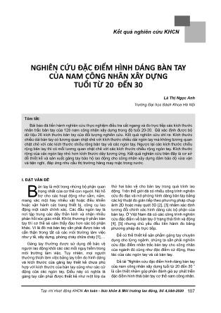 Nghiên cứu đặc điểm hình dáng bàn tay của nam công nhân xây dựng tuổi từ 20 đến 30