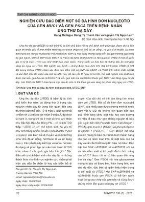 Nghiên cứu đặc điểm một số đa hình đơn nucleotid của gen MUC1 và gen PSCA trên bệnh nhân ung thư dạ dày Nghiên cứu đặc điểm một số đa hình đơn nucleotid của gen MUC1 và gen PSCA trên bệnh nhân ung thư dạ dày