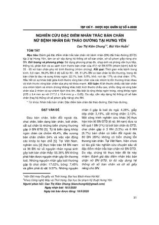 Nghiên cứu đặc điểm nhân trắc bàn chân nữ bệnh nhân đái tháo đường tại Hưng Yên