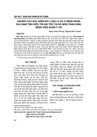 Nghiên cứu đặc điểm rối loạn lo âu ở bệnh nhân đau mạn tính điều trị nội trú tại bộ môn thần kinh, Bệnh viện Quân Y 103