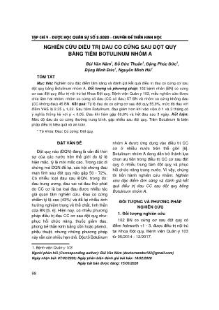 Nghiên cứu điều trị đau co cứng sau đột quỵ bằng tiêm Botulinum nhóm A