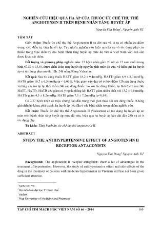 Nghiên cứu hiệu quả hạ áp của thuốc ức chế thụ thể Angiotensin II trên bệnh nhân tăng huyết áp