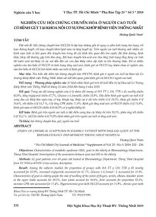 Nghiên cứu hội chứng chuyển hóa ở người cao tuổi có bệnh gút tại khoa nội cơ xương khớp Bệnh viện Thống Nhất Nghiên cứu hội chứng chuyển hóa ở người cao tuổi có bệnh gút tại khoa nội cơ xương khớp Bệnh viện Thống Nhất