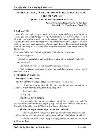 Nghiên cứu kết quả điều trị sốt xuất huyết dengue nặng ở trẻ em năm 2020 tại khoa nhi bệnh viện ĐKKV tỉnh AG