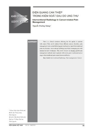 Nghiên cứu khoa học Điện quang can thiệp trong kiểm soát đau do ung thư
