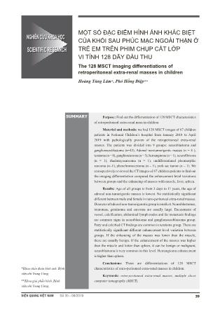 Nghiên cứu khoa học: Một số đặc điểm hình ảnh khác biệt của khối sau phúc mạc ngoài thận ở trẻ em trên phim chụp cắt lớp vi tính 128 dãy đầu thu
