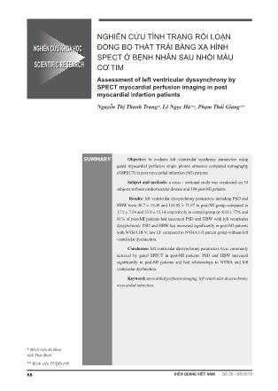 Nghiên cứu khoa học: Nghiên cứu tình trạng rối loạn đồng bộ thất trái bằng xạ hình spect ở bệnh nhân sau nhồi máu cơ tim