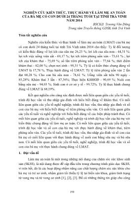 Nghiên cứu kiến thức, thực hành về làm mẹ an toàn của bà mẹ có con dưới 24 tháng tuổi tại tỉnh Trà Vinh năm 2014