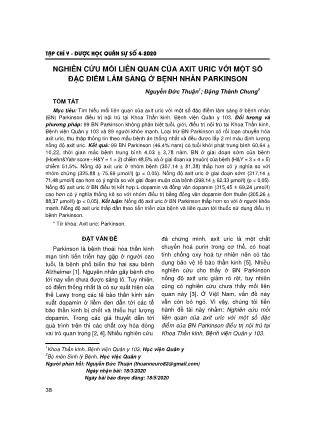 Nghiên cứu mối liên quan của axit uric với một số đặc điểm lâm sàng ở bệnh nhân Parkinson