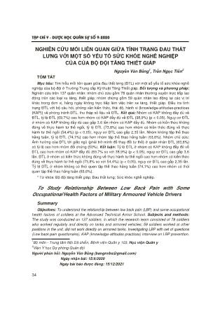 Nghiên cứu mối liên quan giữa tình trạng đau thắt lưng với một số yếu tố sức khỏe nghề nghiệp của của bộ đội tăng thiết giáp Nghiên cứu mối liên quan giữa tình trạng đau thắt lưng với một số yếu tố sức khỏe nghề nghiệp của của bộ đội tăng thiết giáp