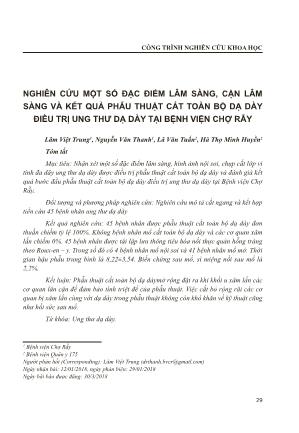 Nghiên cứu một số đặc điểm lâm sàng, cận lâm sàng và kết quả phẫu thuật cắt toàn bộ dạ dày điều trị ung thư dạ dày tại Bệnh viện Chợ Rẫy