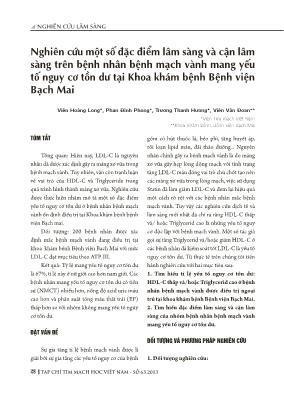 Nghiên cứu một số đặc điểm lâm sàng và cận lâm sàng trên bệnh nhân bệnh mạch vành mang yếu tố nguy cơ tồn dư tại Khoa khám bệnh Bệnh viện Bạch Mai