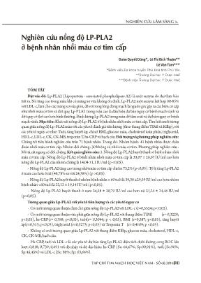 Nghiên cứu nồng độ lP-Pla2 ở bệnh nhân nhồi máu cơ tim cấp