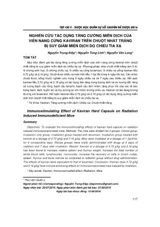 Nghiên cứu tác dụng tăng cường miễn dịch của viên nang cứng kaviran trên chuột nhắt trắng bị suy giảm miễn dịch do chiếu tia xạ
