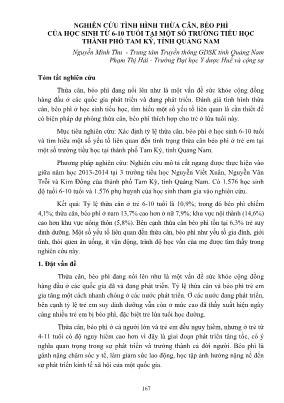 Nghiên cứu tình hình thừa cân, béo phì của học sinh từ 6-10 tuổi tại một số trường tiểu học thành phố Tam Kỳ, tỉnh Quảng Nam