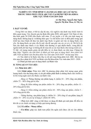 Nghiên cứu tình hình và đánh giá hiệu quả sử dụng thuốc theo phân tích ABC/VEN tại Bệnh viện Đa khoa khu vực tỉnh năm 2019-2020