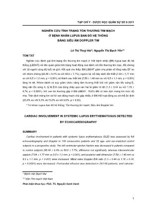 Nghiên cứu tình trạng tổn thương tim mạch ở bệnh nhân lupus ban đỏ hệ thống bằng siêu âm doppler tim Nghiên cứu tình trạng tổn thương tim mạch ở bệnh nhân lupus ban đỏ hệ thống bằng siêu âm doppler tim