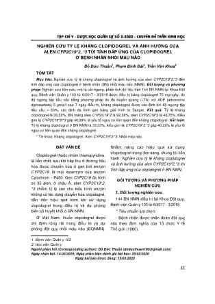 Nghiên cứu tỷ lệ kháng clopidogrel và ảnh hưởng của alen CYP2C19*2,*3 tới tính đáp ứng của clopidogrel ở bệnh nhân nhồi máu não