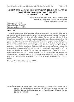 Nghiên cứu và sàng lọc những cây thuốc có đáp ứng hoạt tính chống oxy hóa ở địa bàn thành phố Cần Thơ