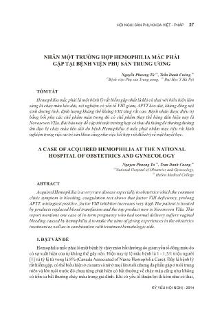 Nhân một trường hợp hemophilia mắc phải gặp tại Bệnh viện Phụ sản Trung Ương