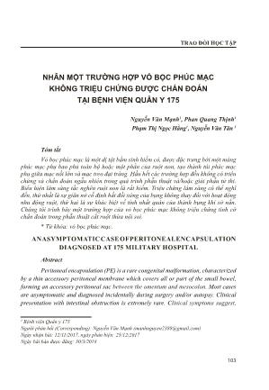 Nhân một trường hợp vỏ bọc phúc mạc không triệu chứng được chẩn đoán tại Bệnh viện Quân Y 175