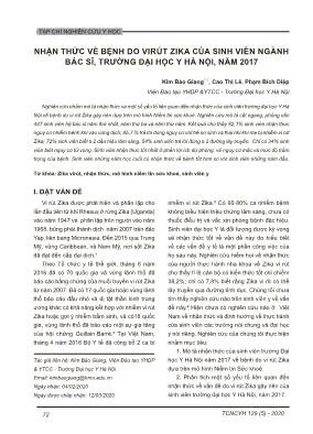 Nhận thức về bệnh do virút Zika của sinh viên ngành bác sĩ, trường Đại học Y Hà Nội, năm 2017