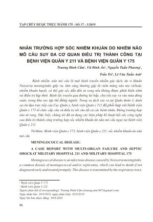 Nhân trường hợp sốc nhiễm khuẩn do nhiễm não mô cầu suy đa cơ quan điều trị thành công tại Bệnh viện Quân Y 211 và Bệnh viện Quân Y 175