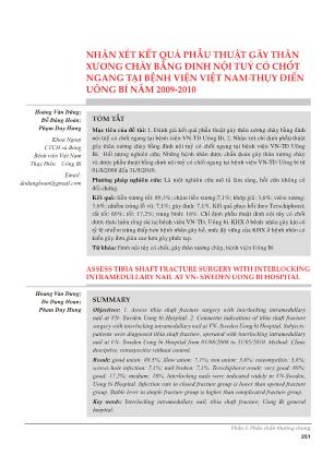 Nhận xét kết quả phẫu thuật gãy thân xương chày bằng đinh nội tuỷ có chốt ngang tại Bệnh viện Việt Nam-Thụy Điển Uông Bí năm 2009-2010