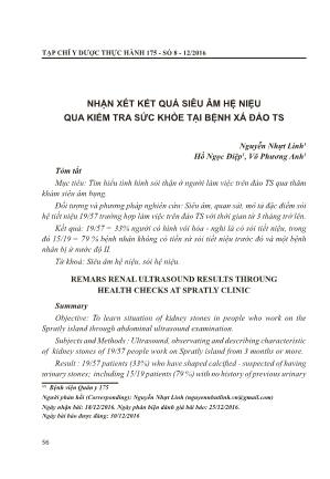 Nhận xét kết quả siêu âm hệ niệu qua kiểm tra sức khỏe tại bệnh xá đảo TS
