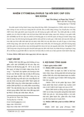 Nhiễm Cytomegalovirus tại hồi sức cấp cứu nhi khoa