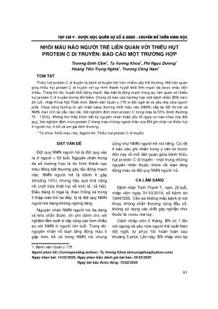 Nhồi máu não người trẻ liên quan với thiếu hụt protein C di truyền: Báo cáo một trường hợp