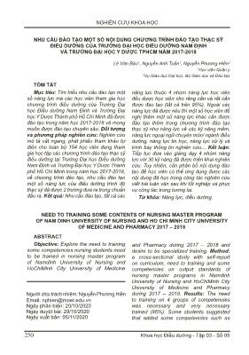 Nhu cầu đào tạo một số nội dung chương trình đào tạo thạc sỹ điều dưỡng của Trường Đại học Điều dưỡng Nam Định và Trường Đại học Y Dược TP HCM năm 2017-2018