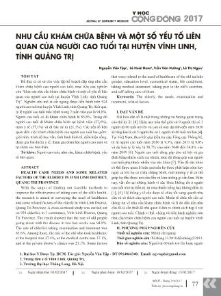 Nhu cầu khám chữa bệnh và một số yếu tố liên quan của người cao tuổi tại huyện Vĩnh Linh, tỉnh Quảng Trị