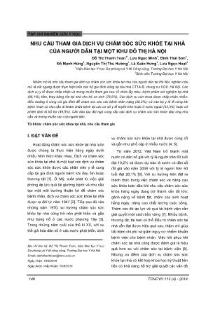 Nhu cầu tham gia dịch vụ chăm sóc sức khỏe tại nhà của người dân tại một khu đô thị Hà Nội Nhu cầu tham gia dịch vụ chăm sóc sức khỏe tại nhà của người dân tại một khu đô thị Hà Nội