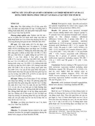Những yếu tố liên quan đến chỉ định can thiệp bệnh hở van ba lá đồng thời trong phẫu thuật van hai lá tại viện tim TP.HCM Những yếu tố liên quan đến chỉ định can thiệp bệnh hở van ba lá đồng thời trong phẫu thuật van hai lá tại viện tim TP.HCM