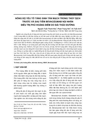 Nồng độ yếu tố tăng sinh tân mạch trong thủy dịch trước và sau tiêm Bevacizumab nội nhãn điều trị phù hoàng điểm do đái tháo đường